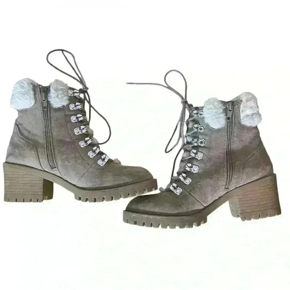 Madden Girl Lace Up Tan Boots with Fur Trim Size 7 - Picture 4 of 7